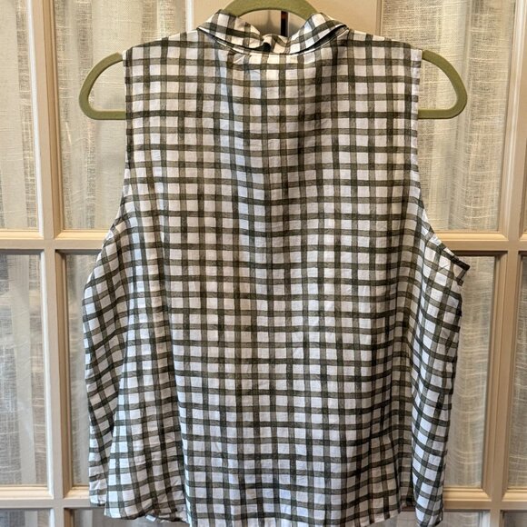 J. Jill Gingham V Neck Buttoned Sleeveless Blouse - Picture 3 of 5